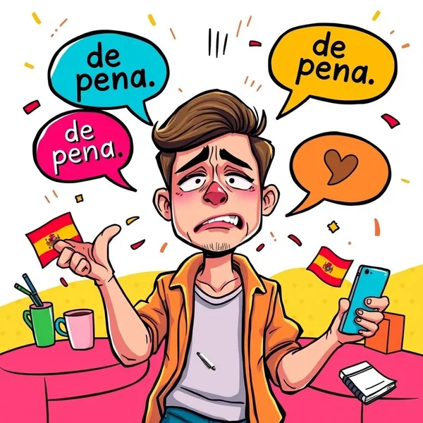 Illustration of the expression "de pena"