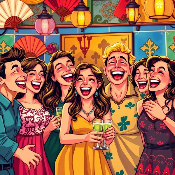 An illustrative image of the adjectival phrase "de risa"